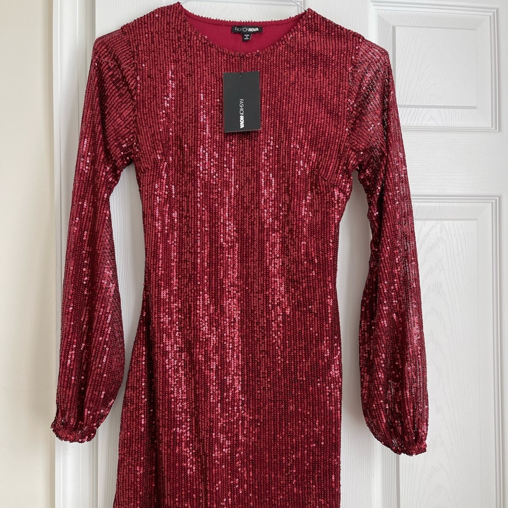 Fashion Nova Red Sequin Holiday Party Dress